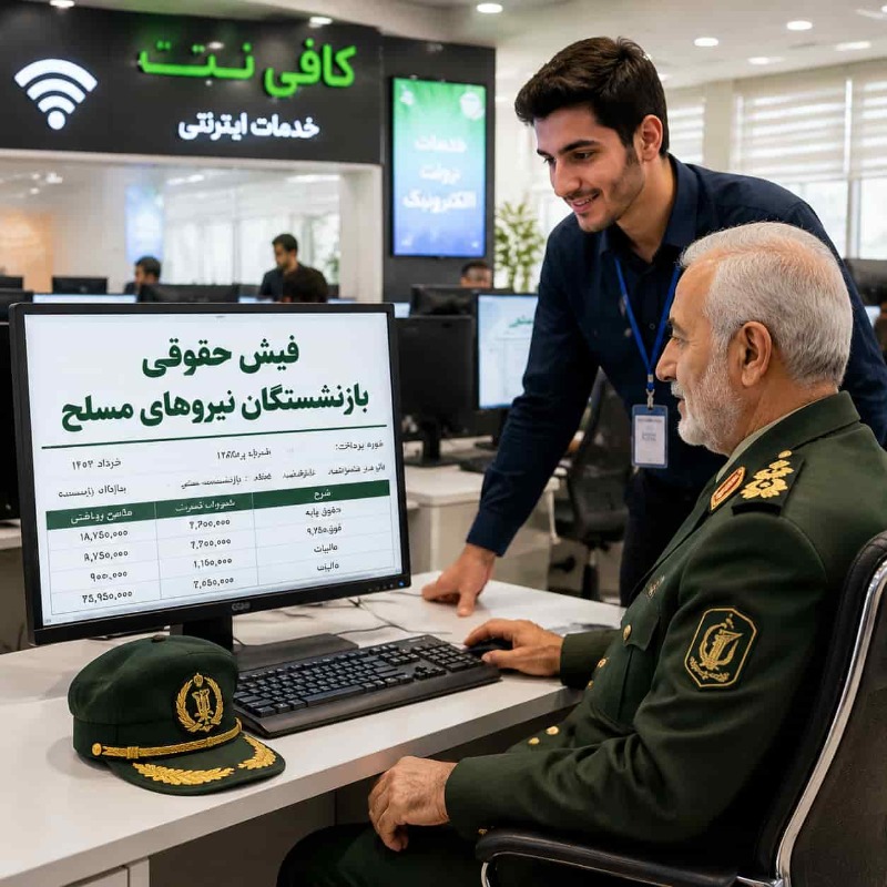 دریافت فیش حقوقی بازنشستگان نیروهای مسلح در کافی نت